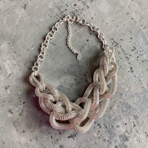 Cynthia Gale Silver Tone Monogram Logo Hang Tag Chain Necklace CG